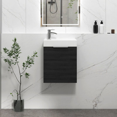 Royal Bathrooms Royal Bathroom Como 400mm Wall Hung Cloakroom Vanity Unit With 1 Tap Hole Ceramic Basin 1 Door Storage Cabinet - Hale Black - image 1
