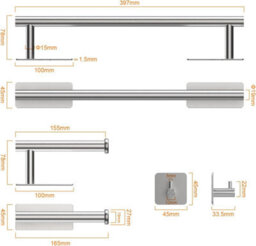 (Silver) 5Pcs Bathroom Set Towel And Toilet Roll Holder Set - thumbnail 2