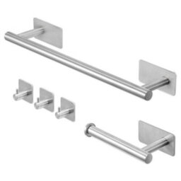(Silver) 5Pcs Bathroom Set Towel And Toilet Roll Holder Set - thumbnail 1