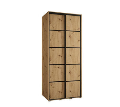 Arte Tranquil Oak Artisan Cannes Iv Sliding Wardrobe H2050mm W1000mm D600mm With Custom Black Steel Handles And Decorative Strips - image 1