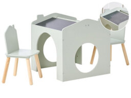 Wyld and Coco Brightnest Kids 2-Seater Table And Chairs Set With Chalkboard Top, Light Green, Compact 61X59X59 Cm - thumbnail 3