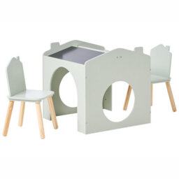 Wyld and Coco Brightnest Kids 2-Seater Table And Chairs Set With Chalkboard Top, Light Green, Compact 61X59X59 Cm - thumbnail 5