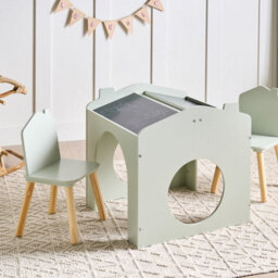 Wyld and Coco Brightnest Kids 2-Seater Table And Chairs Set With Chalkboard Top, Light Green, Compact 61X59X59 Cm - thumbnail 2