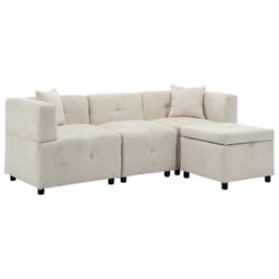 "Btm 80"" L-Shaped Sectional Sofa With Removable Storage Ottoman & 2 Pillows, Fabric Sofa For Living Room & Apartment, Beige" - thumbnail 9