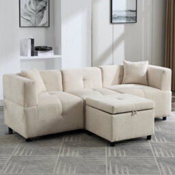 "Btm 80"" L-Shaped Sectional Sofa With Removable Storage Ottoman & 2 Pillows, Fabric Sofa For Living Room & Apartment, Beige" - thumbnail 6