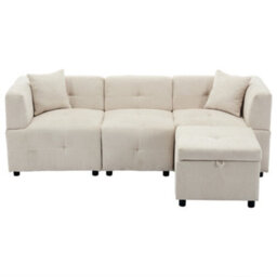 "Btm 80"" L-Shaped Sectional Sofa With Removable Storage Ottoman & 2 Pillows, Fabric Sofa For Living Room & Apartment, Beige" - thumbnail 8