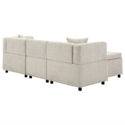 "Btm 80"" L-Shaped Sectional Sofa With Removable Storage Ottoman & 2 Pillows, Fabric Sofa For Living Room & Apartment, Beige" - thumbnail 5