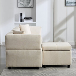 "Btm 80"" L-Shaped Sectional Sofa With Removable Storage Ottoman & 2 Pillows, Fabric Sofa For Living Room & Apartment, Beige" - thumbnail 7