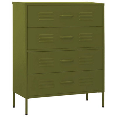 Berkfield Durable Chest Of Drawers Olive Green 80X35X101.5 Cm Steel