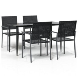 Berkfield 5 Piece Garden Dining Set Poly Rattan And Steel - thumbnail 2