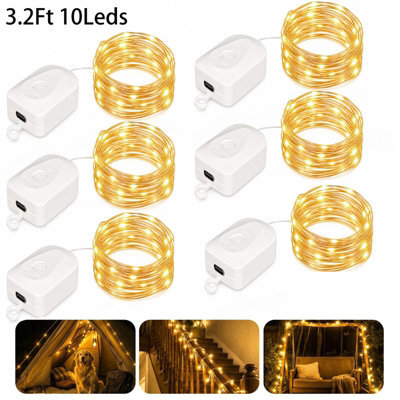 Amorly 6 Pack Fairy Lights Battery Operate,3.2 Ft Rechargeable Lights Modes, Bedroom, Living Room, Yard, Camping & Party Decor Warm White - image 1