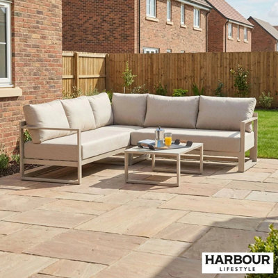 Xample Harbour Lifestyle Havana Corner Patio Set With Reclining Seats Aluminium Garden Sofa Set With Coffee Table, Latte - image 1