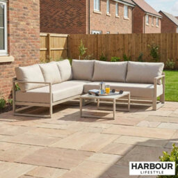 Xample Harbour Lifestyle Havana Corner Patio Set With Reclining Seats Aluminium Garden Sofa Set With Coffee Table, Latte - thumbnail 1