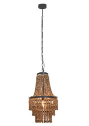 Orsina Rustic Wood Chandelier With Black Iron Frame, Handcrafted Three-Tier Pendant Light, Organic Hanging Light - thumbnail 1
