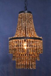 Orsina Rustic Wood Chandelier With Black Iron Frame, Handcrafted Three-Tier Pendant Light, Organic Hanging Light - thumbnail 5