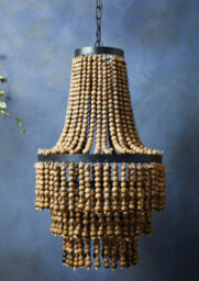 Orsina Rustic Wood Chandelier With Black Iron Frame, Handcrafted Three-Tier Pendant Light, Organic Hanging Light - thumbnail 3