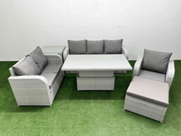 Fimous Pe Wicker Outdoor Rattan Furniture Sofa Sets Adjustable Lifting Dining Or Coffee Table Big Footstool Side Table - thumbnail 1