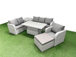 Fimous Pe Wicker Outdoor Rattan Furniture Sofa Sets Adjustable Lifting Dining Or Coffee Table Big Footstool Side Table - thumbnail 2