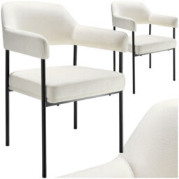 Tectake Set Of 2 Armchair Doé - Durable Fabric, Black Powder-Coated Legs, 120 Kg Load, 58 X 62 X 85 Cm  - Woven Fabric Off-White/black