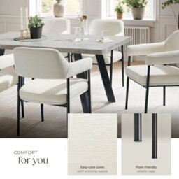 Tectake Set Of 2 Armchair Doé - Durable Fabric, Black Powder-Coated Legs, 120 Kg Load, 58 X 62 X 85 Cm  - Woven Fabric Off-White/black - thumbnail 4