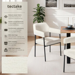 Tectake Set Of 2 Armchair Doé - Durable Fabric, Black Powder-Coated Legs, 120 Kg Load, 58 X 62 X 85 Cm  - Woven Fabric Off-White/black - thumbnail 2