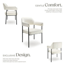 Tectake Set Of 2 Armchair Doé - Durable Fabric, Black Powder-Coated Legs, 120 Kg Load, 58 X 62 X 85 Cm  - Woven Fabric Off-White/black - thumbnail 3