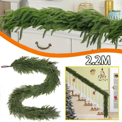 Amorly 2.2M Real Touch Norfolk Pine Christmas Garland, Faux Greenery Foliage, Decorative Garland For Mantlepiece Staircase Xmas Home - image 1