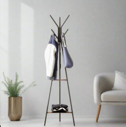 Modcraft Industrial Coat Rack Stand With 2 Shelves, Freestanding Hall Tree With 6 Hooks - thumbnail 2