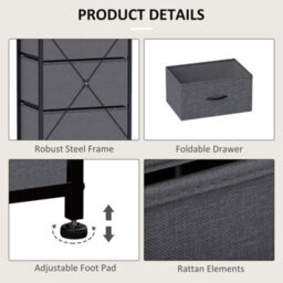 Wyld Haus Ralora 5-Drawer Industrial Fabric Dresser With Steel Frame, Dark Grey And Black - thumbnail 7