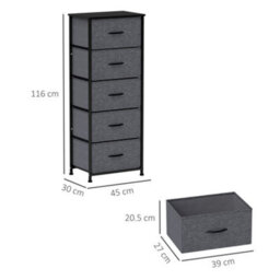 Wyld Haus Ralora 5-Drawer Industrial Fabric Dresser With Steel Frame, Dark Grey And Black - thumbnail 4