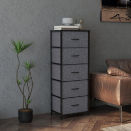 Wyld Haus Ralora 5-Drawer Industrial Fabric Dresser With Steel Frame, Dark Grey And Black - thumbnail 8