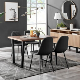Furniturebox Uk Kylo Brown Wood Effect Dining Table & 4 Black Corona Black Leg Chairs - thumbnail 1