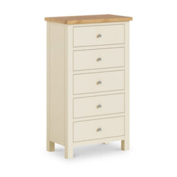 Farro Cream Xl 5 Drawer Tallboy Chest Fully Assembled - Painted With Oak Top By Roseland Furniture