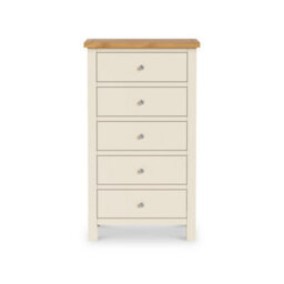 Farro Cream Xl 5 Drawer Tallboy Chest Fully Assembled - Painted With Oak Top By Roseland Furniture - thumbnail 4