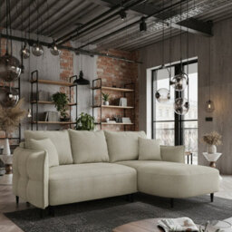 Sycylia Modern Corner Sofa Bed With Storage Wooden Frame Pine Slats Chipboard Hdf Freestanding 244X165Cm Cream Right