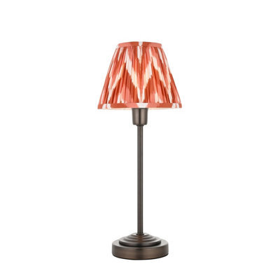 Luminosa Lighting Luminosa Rise Antique Bronze Plate Table Lamp With Apricot Orange Fabric Zigzag Shade 16Cm E14