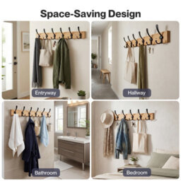Levede Coat Rack Wall Mounted With Hooks Space Saving Bamboo Hallway Black - thumbnail 8