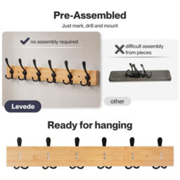 Levede Coat Rack Wall Mounted With Hooks Space Saving Bamboo Hallway Black - thumbnail 9