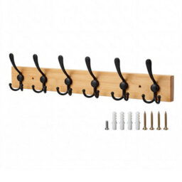 Levede Coat Rack Wall Mounted With Hooks Space Saving Bamboo Hallway Black - thumbnail 2