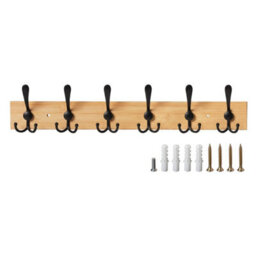 Levede Coat Rack Wall Mounted With Hooks Space Saving Bamboo Hallway Black - thumbnail 3