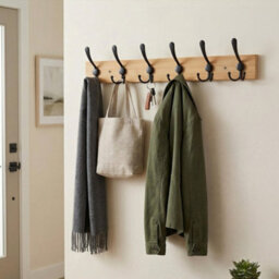 Levede Coat Rack Wall Mounted With Hooks Space Saving Bamboo Hallway Black - thumbnail 1