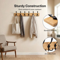 Levede Coat Rack Wall Mounted With Hooks Space Saving Bamboo Hallway Black - thumbnail 6