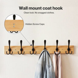 Levede Coat Rack Wall Mounted With Hooks Space Saving Bamboo Hallway Black - thumbnail 7