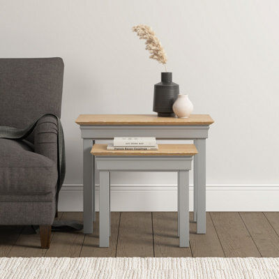 Seconique Bordeaux Nest Of 2 Tables - Pebble Grey/oak  Fully Assembled - image 1
