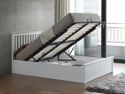 Bedmaster Malmo White Wooden Ottoman Bed And Cotswold 3000 Pocket Sprung Natural Mattress Small Double - image 1