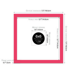 "6X6"" Bright Pink Picture Frame - 6X6"" Square Frame With 2X2"" Mount For 6X6""/2X2"" Pictures Art Deco Style Room Decor, 1 Pack" - thumbnail 2