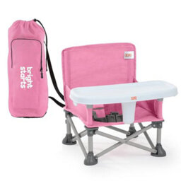 Bright Starts Pop N Sit Portable Booster, Indoor / Outdoor Use, Floor Seat With Feeding Tray, Pink, 6 Mos - 3 Yrs