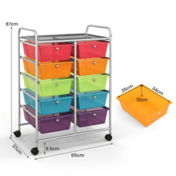 Costway 10 Drawers Storage Trolley Mobile Rolling Utility Cart Home Office Organizer - thumbnail 2