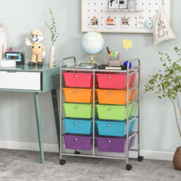 Costway 10 Drawers Storage Trolley Mobile Rolling Utility Cart Home Office Organizer - thumbnail 3