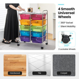 Costway 10 Drawers Storage Trolley Mobile Rolling Utility Cart Home Office Organizer - thumbnail 6